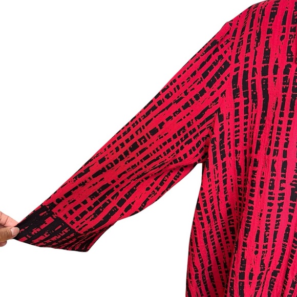 Ali Miles Printed Crinkle Button Front Tunic Blouse Top Plus Size 2X Black Work - Picture 3 of 10